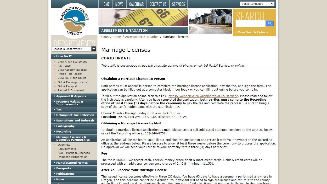 Marriage Licenses - Washington County, Oregon