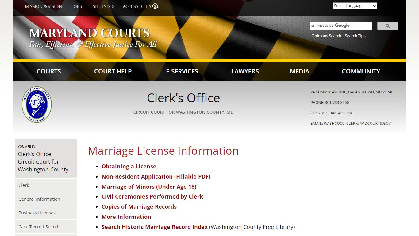 Marriage License Information | Maryland Courts